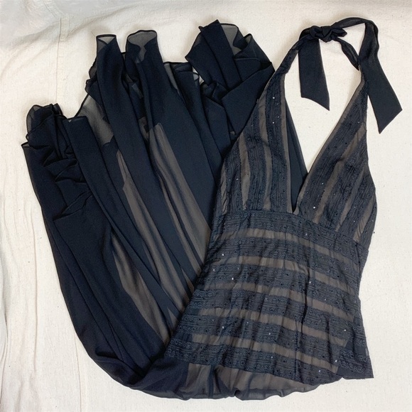 BCBG Halter Chiffon sequin Formal Cocktail Maxi dress 4 - Picture 2 of 11